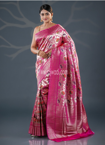 Pink Tissue Banarasi Woven Festive Saree