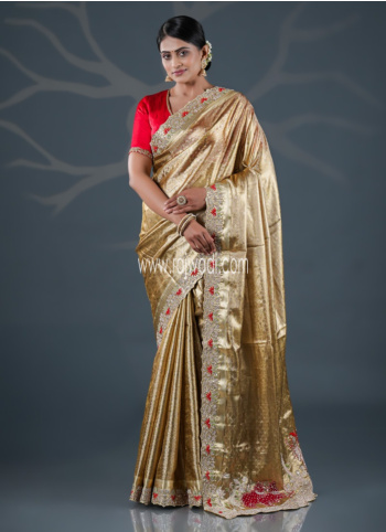 Copper Gold Kanjivaram Tissue Woven Saree