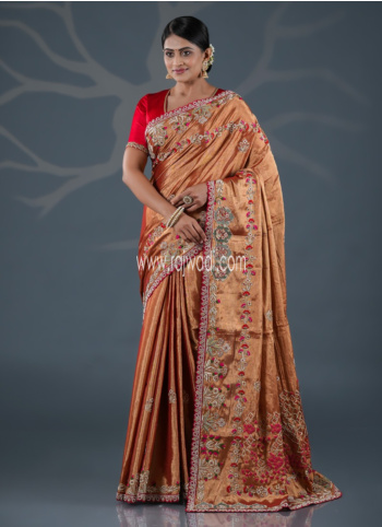 Copper Gold Embroidered Kanjivaram Saree