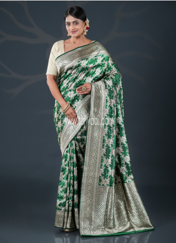 Bottle Green Woven Banarasi Saree