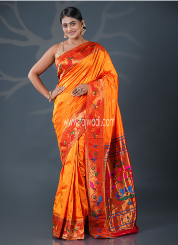 Rust Orange Woven Banarasi Saree