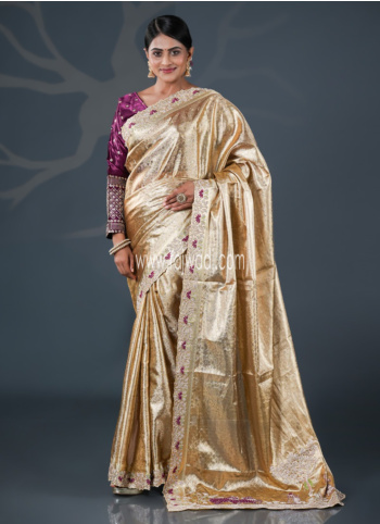 Gold Embroidered Tissue Silk Saree