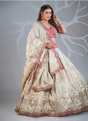 Off White Embroidered Silk Lehenga Choli