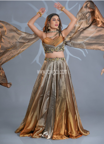 Copper And Gold Tissue Organza Lehenga Choli