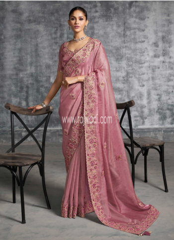 Dusty Rose Shimmer Silk Embroidered Saree