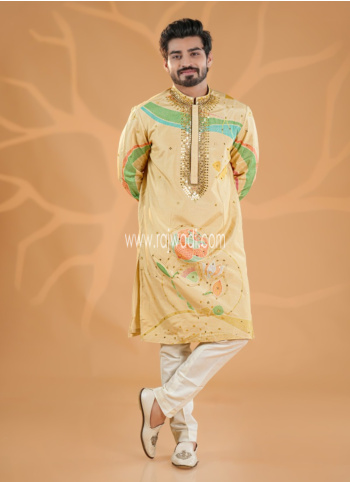 Yellow Embroidered Silk Kurta Pajama