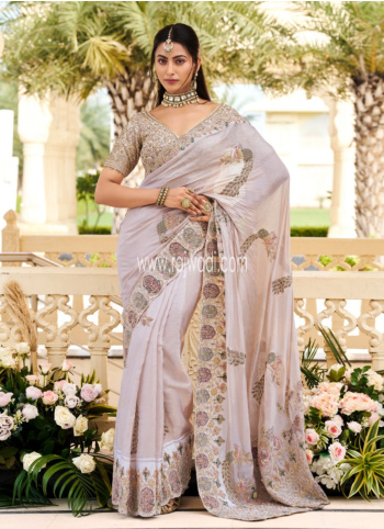 Dusty Rose Embroidered Chanderi Silk Saree