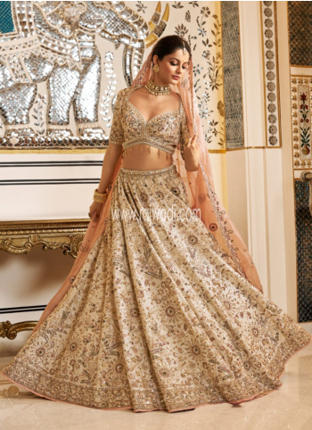 Gorgeous Cream Hand Embroidered Bridal Lehenga Choli