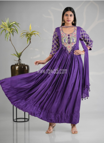 Puple Silk Gown With Dupatta