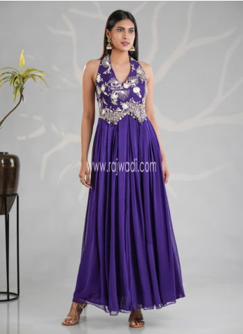 Purple Embroidered Gown In Georgette