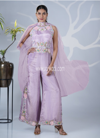 Lilac Embroidered Shimmer Fabric Jumpsuit