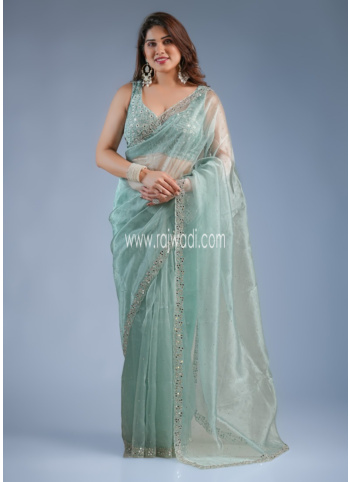 Pista Green Shimmer Net Saree