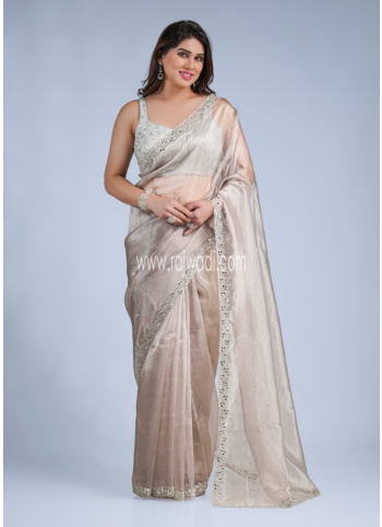 Grey Embroidered Organza Saree