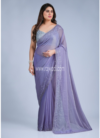 Purple Embroidered Organza Saree