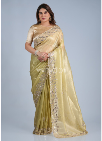 Lemon Yellow Shimmer Net Saree