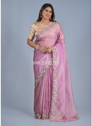 Regal Purple Embroidered Organza Saree