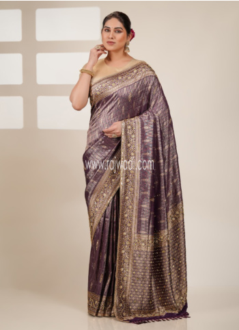 Purple Embroidered Kanjivaram Saree