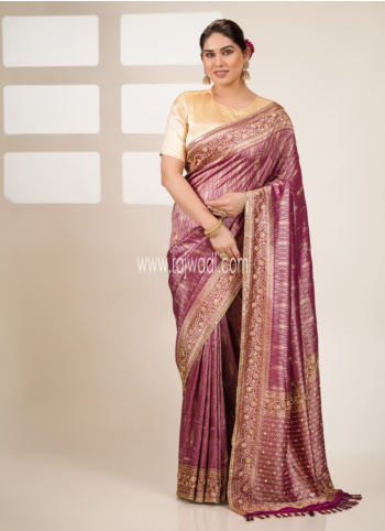 Light Purple Embroidered Kanjivaram Saree