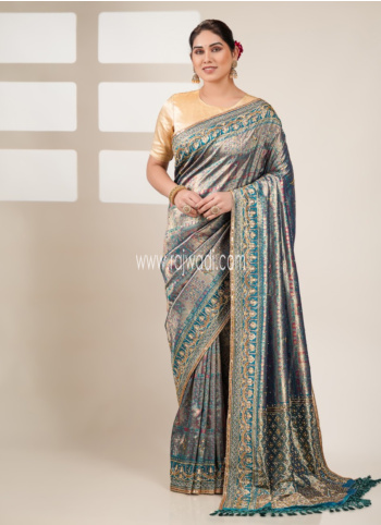 Royal Blue Embroidered Kanjivaram Saree