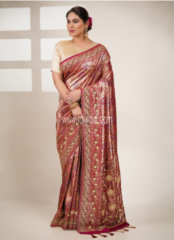 Maroon Embroidered Kanjivaram Saree
