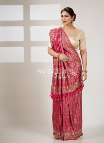 Rani Embroidered Kanjivaram Saree