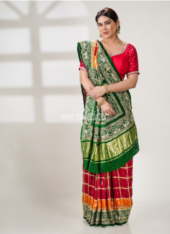 Multicolor Embroidered Gajji Silk Gharchola Saree