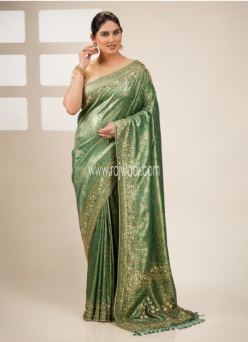 Sea Green Embroidered Kanjivaram Saree