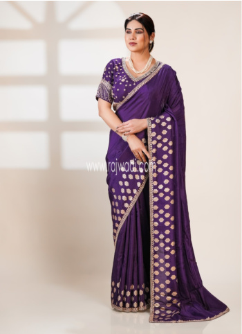 Purple Embroidered Dola Silk Saree