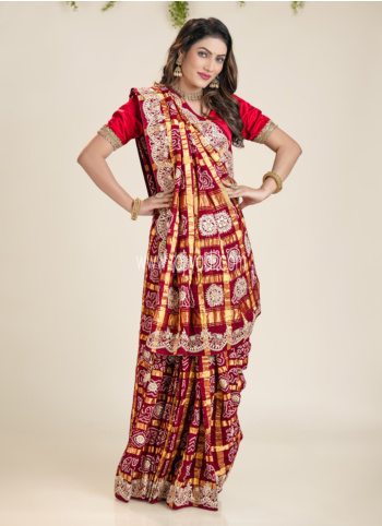 Maroon Embroidered Chanderi Silk Gharchola Saree