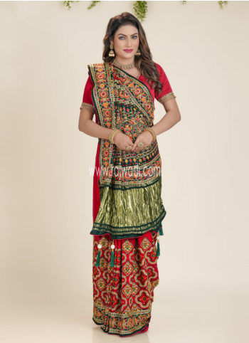 Maroon And Green Embroidered Gajji Silk Saree