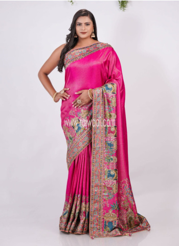 Pink Embroidered Pashmina Silk Saree