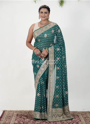 Green Embroidered Chiffon Saree