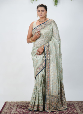 Pista Green Embroidered Shimmer Net Saree