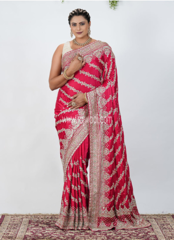 Rani Embroidered Chiffon Silk Saree
