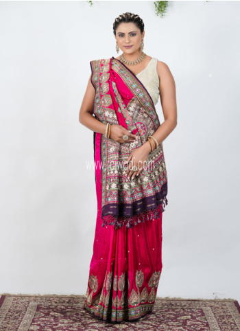 Pink And Purple Embroidered Pashmina Silk Saree