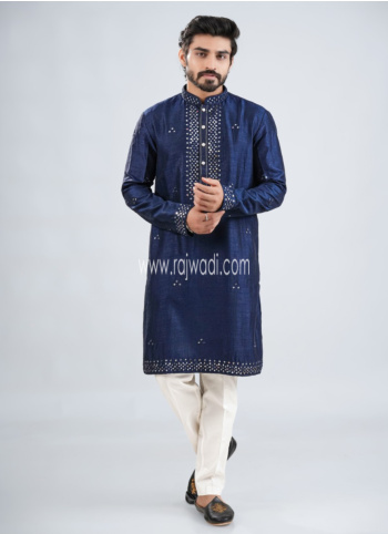 Blue Embroidered Art Silk Kurta Pajama