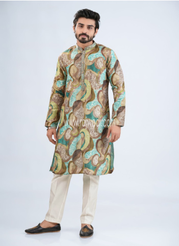 Pista Green Embroidered Silk Kurta Pajama