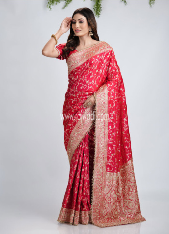 Red Embroidered Banarasi Silk Saree