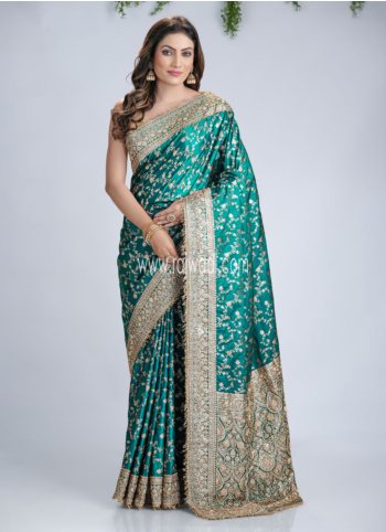 Green Embroidered Banarasi Silk Saree