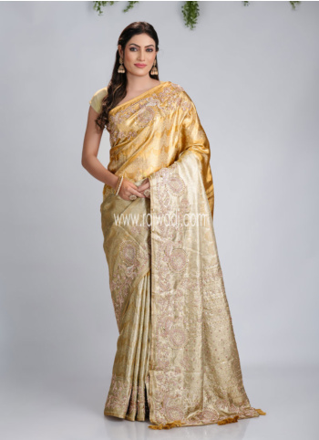 Golden Embroidered Tissue Silk Saree