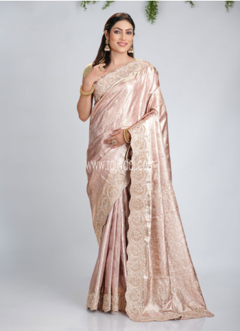 Rose Gold Embroidered Kanjivaram Saree