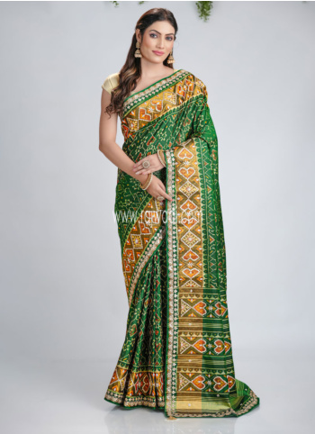 Green Embroidered Silk Patola Saree
