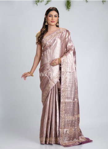 Lilac Embroidered Kanjivaram Silk Saree