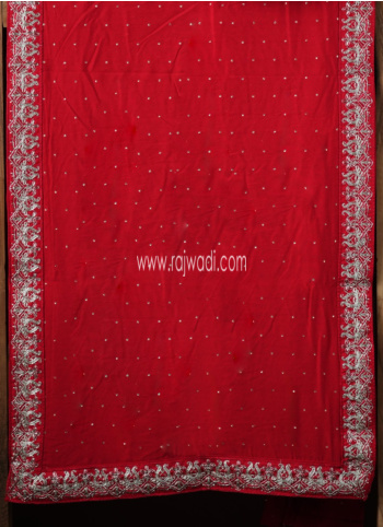 Red Readymade Chanderi Fabric Dupatta