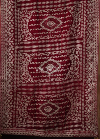 Reddish Maroon Embroidered Velvet Dupatta