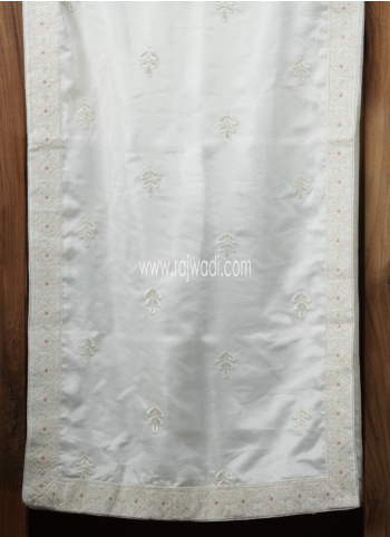 Off White Wedding Embroidered Silk Dupatta