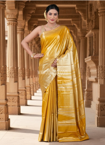 Elegant Yellow & Golden Kanjivaram Silk Saree