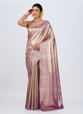 Golden And Lavender Kanjivaram Silk Saree