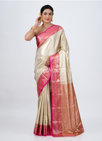 Light Pink And Golden Kanjivaram Silk Saree