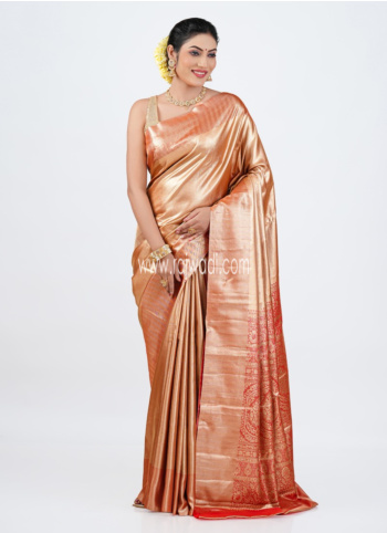 Golden And Red Woven Kanjivaram Silk Saree